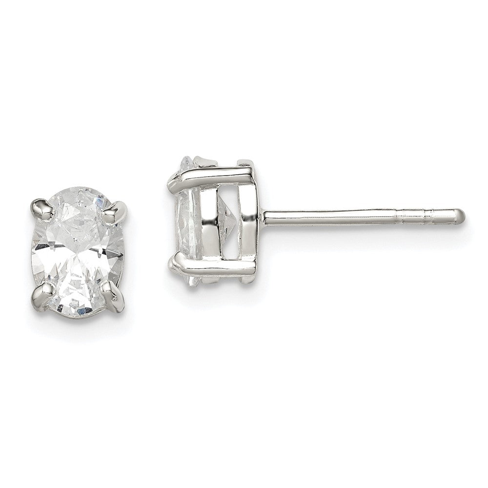 QE3163 Sterling Silver Polished 5x7mm Oval Basket Set CZ Stud Earrings