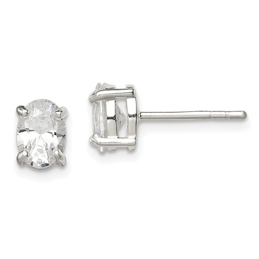 QE3163 Sterling Silver Polished 5x7mm Oval Basket Set CZ Stud Earrings