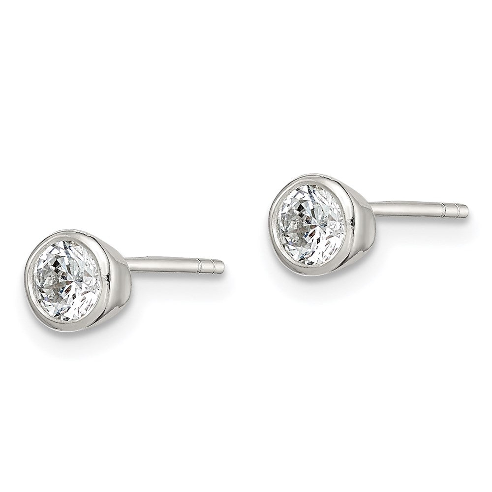 QE3173 Sterling Silver Polished 4mm Round CZ Bezel Set Stud Earrings