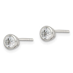 QE3173 Sterling Silver Polished 4mm Round CZ Bezel Set Stud Earrings