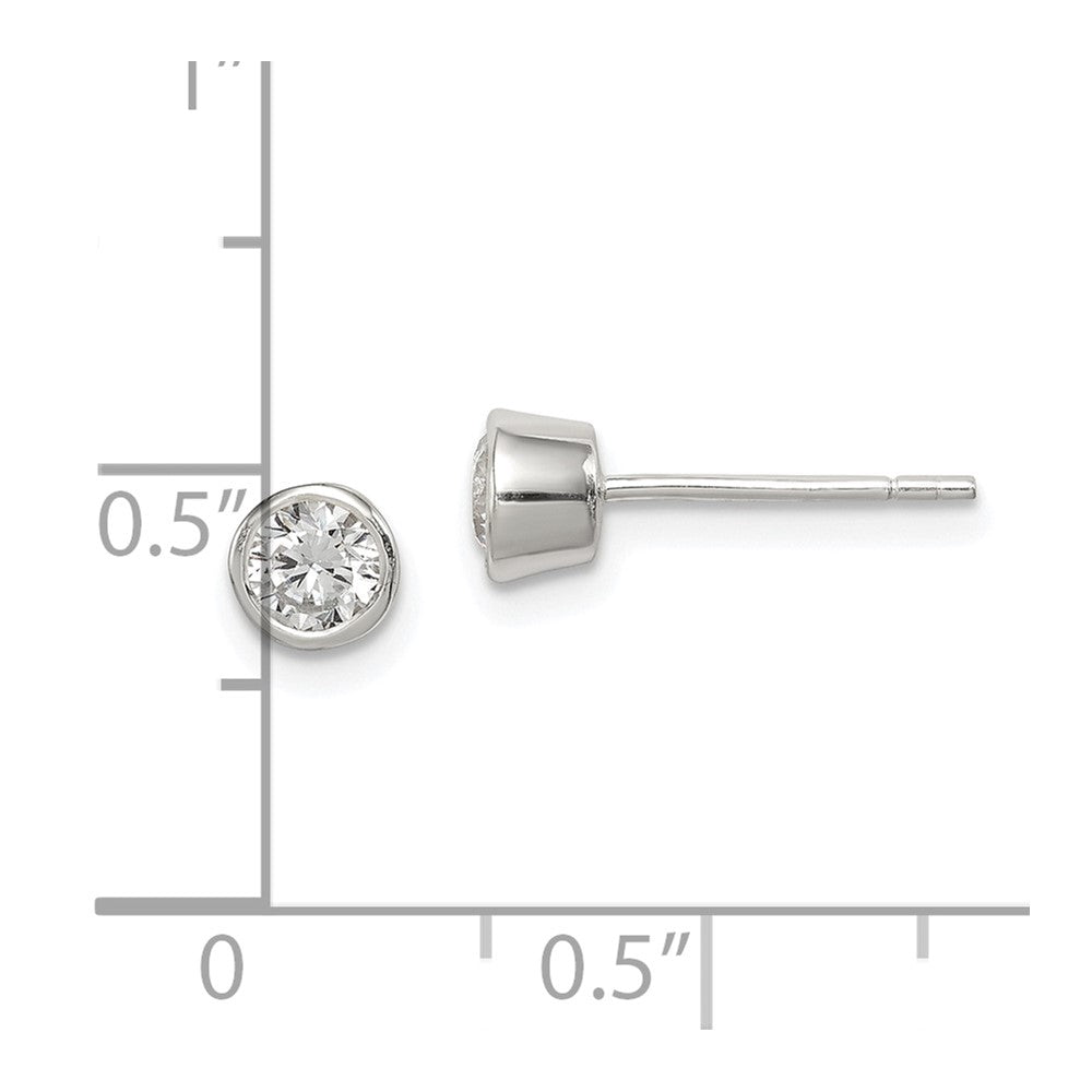 QE3173 Sterling Silver Polished 4mm Round CZ Bezel Set Stud Earrings