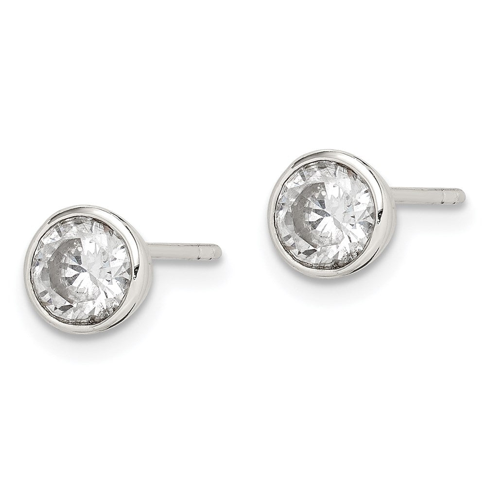 QE3174 Sterling Silver Polished 5mm Round CZ Bezel Set Stud Earrings