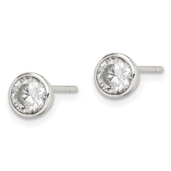 QE3174 Sterling Silver Polished 5mm Round CZ Bezel Set Stud Earrings