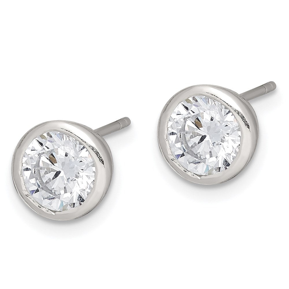 QE3175 Sterling Silver Polished 6mm Round CZ Bezel Set Stud Earrings