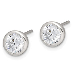 QE3175 Sterling Silver Polished 6mm Round CZ Bezel Set Stud Earrings