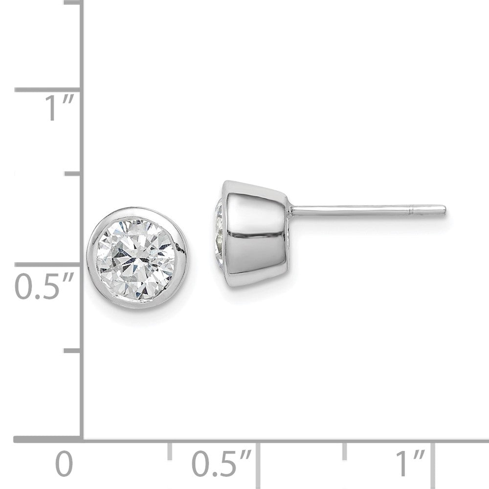 QE3175 Sterling Silver Polished 6mm Round CZ Bezel Set Stud Earrings