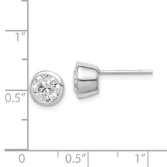 QE3175 Sterling Silver Polished 6mm Round CZ Bezel Set Stud Earrings