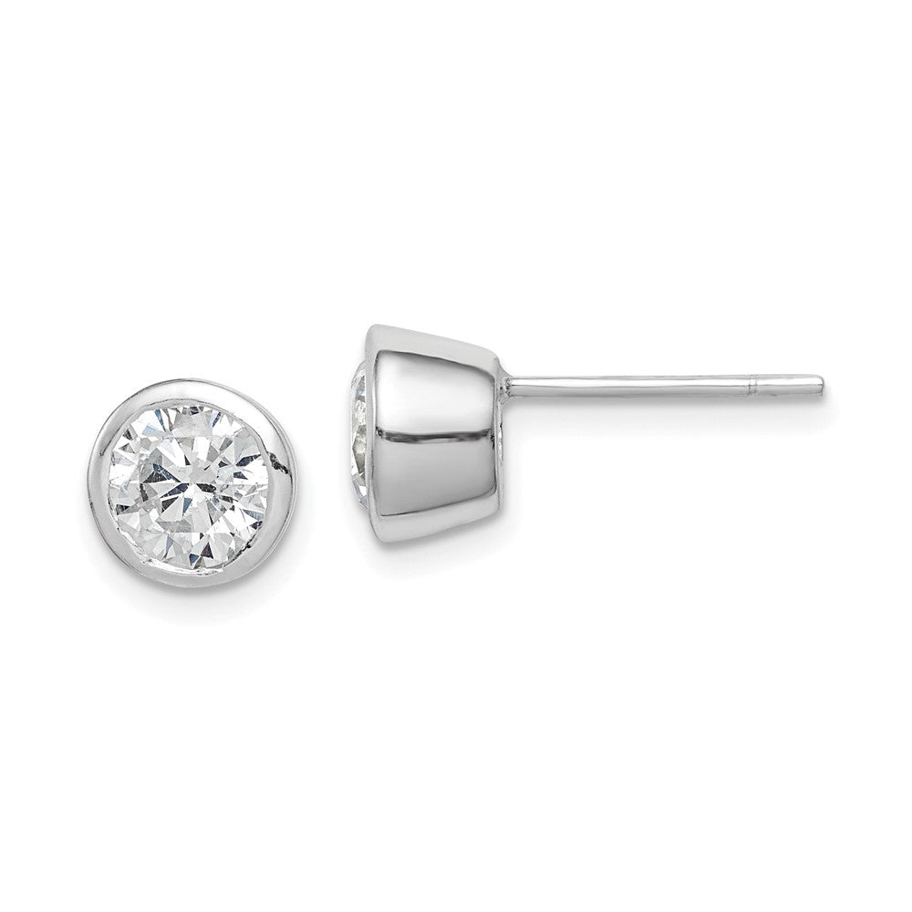 QE3175 Sterling Silver Polished 6mm Round CZ Bezel Set Stud Earrings