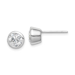 QE3175 Sterling Silver Polished 6mm Round CZ Bezel Set Stud Earrings