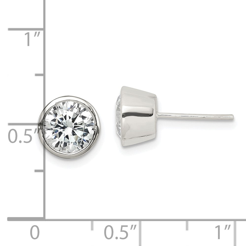 QE3176 Sterling Silver Polished 7mm Round CZ Bezel Set Stud Earrings