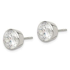 QE3177 Sterling Silver Polished 9mm Round CZ Bezel Set Stud Earrings