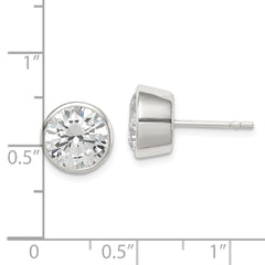 QE3177 Sterling Silver Polished 9mm Round CZ Bezel Set Stud Earrings