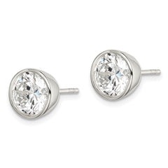 QE3178 Sterling Silver Polished 8mm Round CZ Bezel Set Stud Earrings