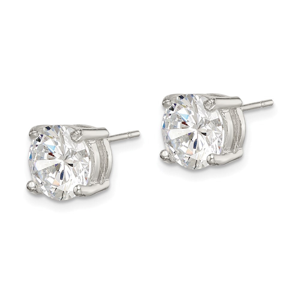 QE319 Sterling Silver Polished 8mm Round CZ Stud Earrings