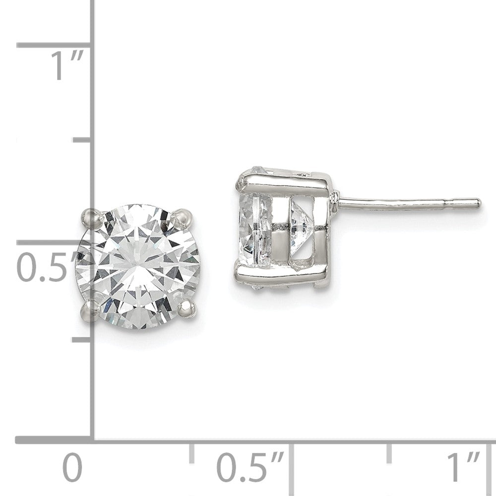 QE319 Sterling Silver Polished 8mm Round CZ Stud Earrings