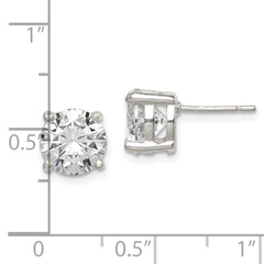 QE319 Sterling Silver Polished 8mm Round CZ Stud Earrings