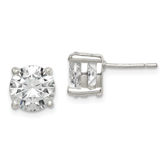 QE319 Sterling Silver Polished 8mm Round CZ Stud Earrings