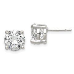 QE319 Sterling Silver Polished 8mm Round CZ Stud Earrings