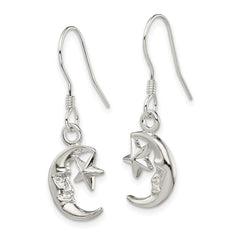 QE32 Sterling Silver Moon and Star Earrings
