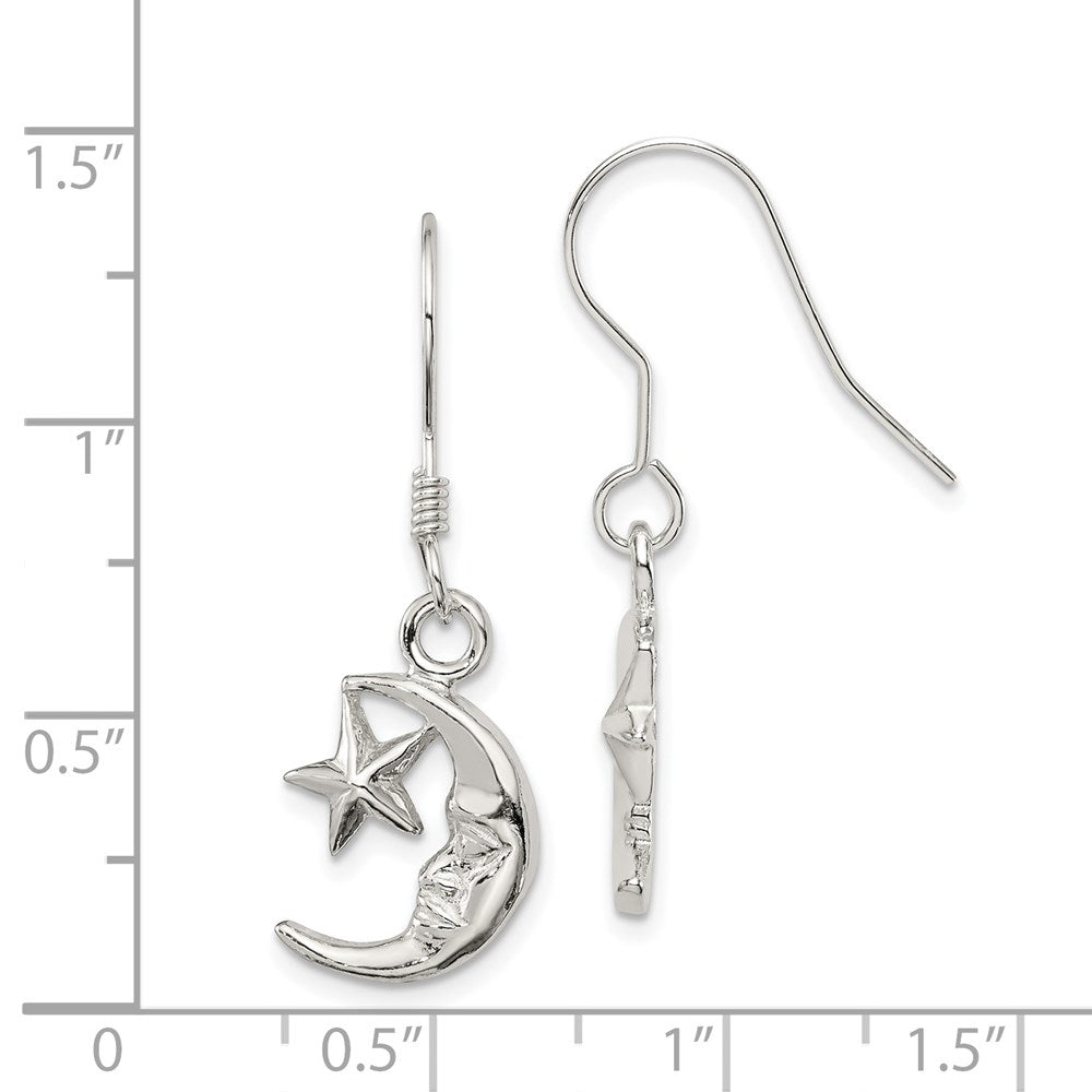 QE32 Sterling Silver Moon and Star Earrings