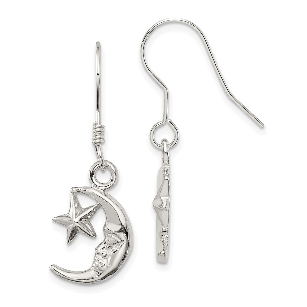 QE32 Sterling Silver Moon and Star Earrings