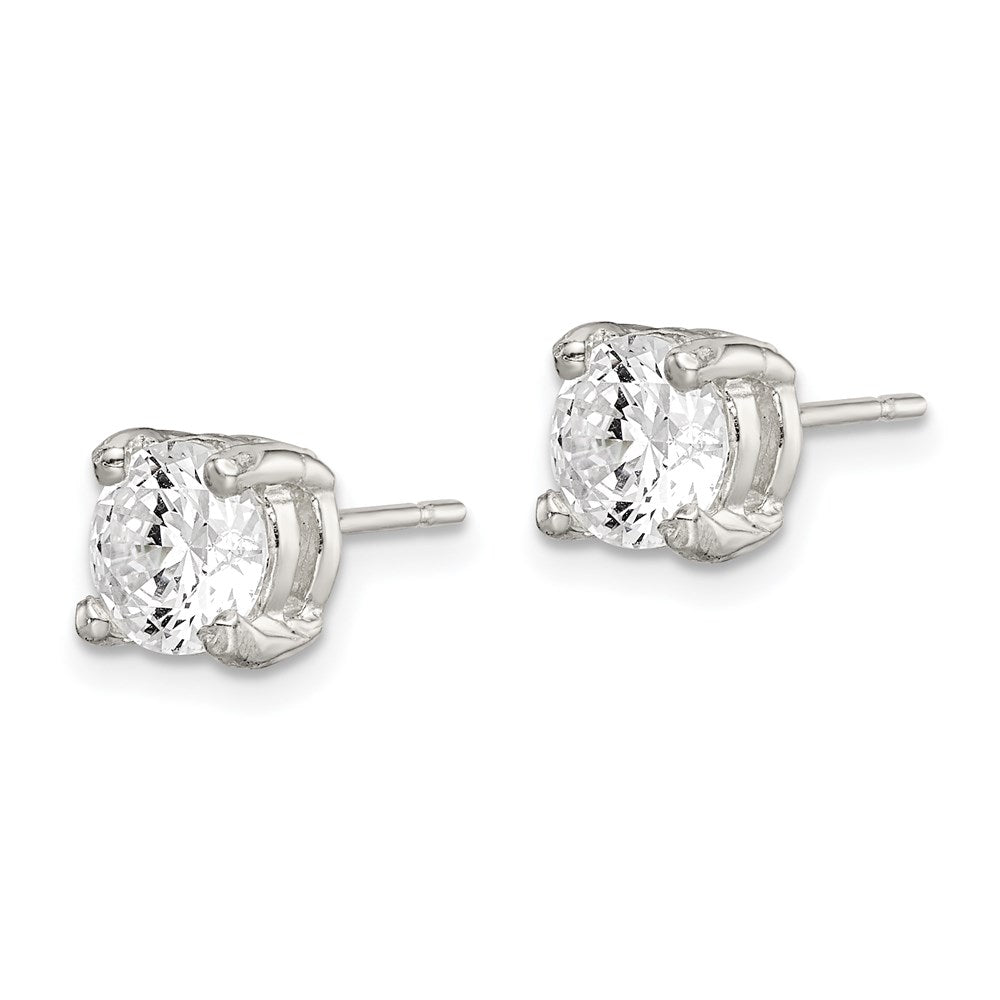 QE320 Sterling Silver Polished 6mm Round CZ Stud Earrings