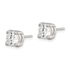 QE320 Sterling Silver Polished 6mm Round CZ Stud Earrings