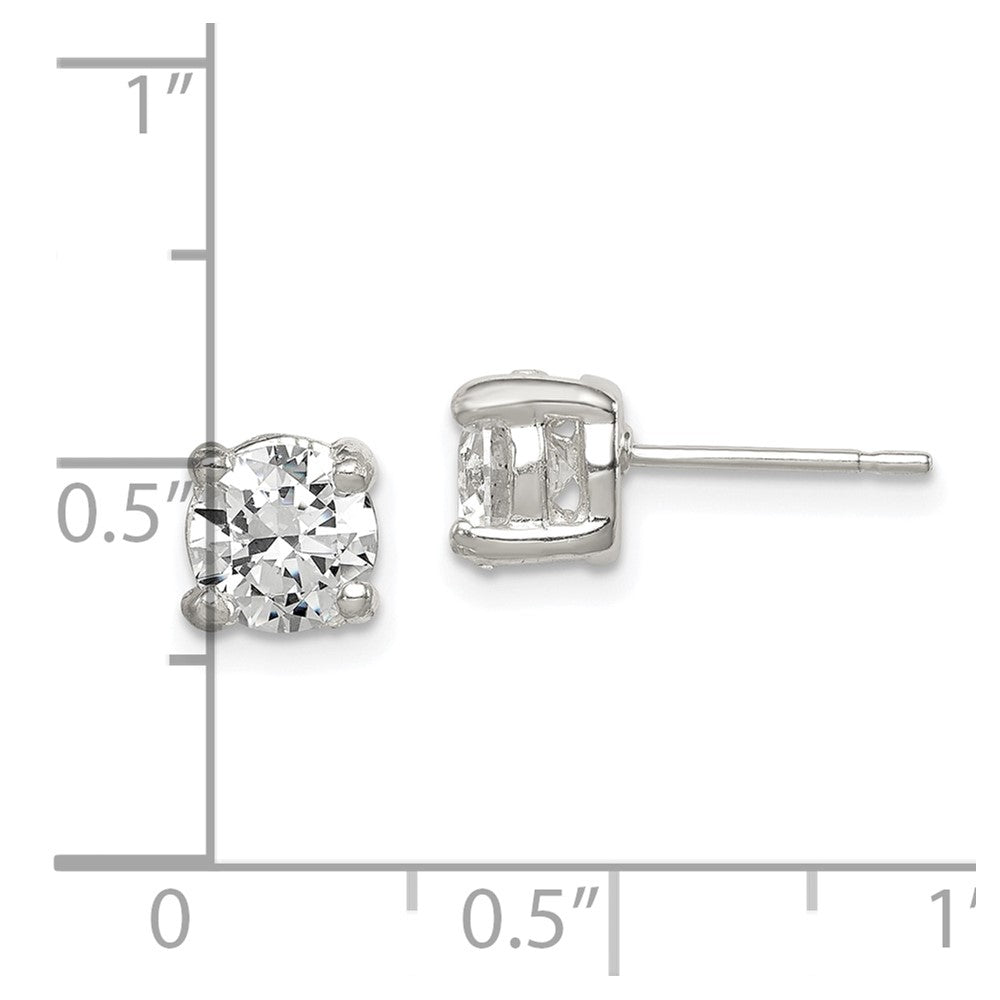 QE320 Sterling Silver Polished 6mm Round CZ Stud Earrings