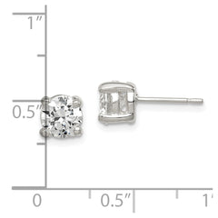 QE320 Sterling Silver Polished 6mm Round CZ Stud Earrings