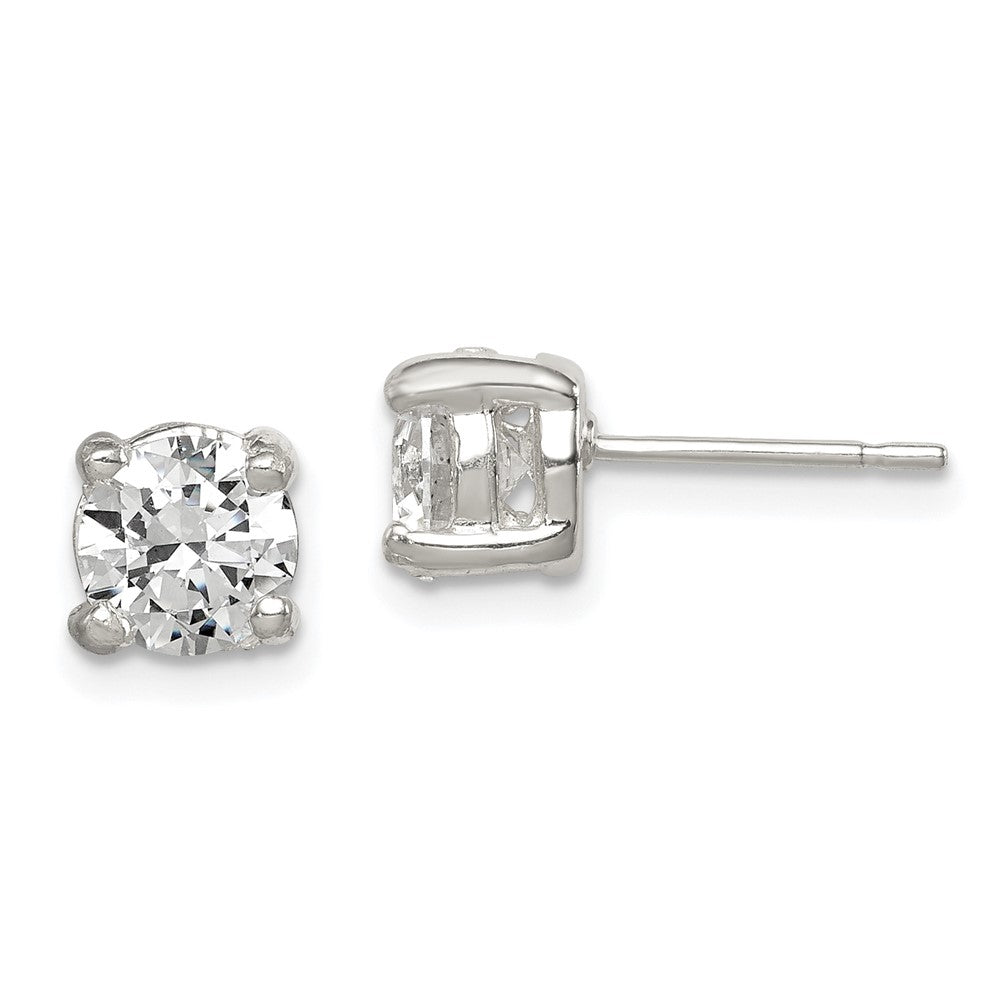 QE320 Sterling Silver Polished 6mm Round CZ Stud Earrings