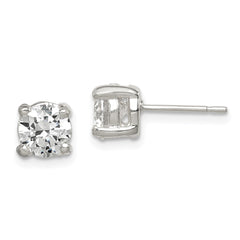 QE320 Sterling Silver Polished 6mm Round CZ Stud Earrings
