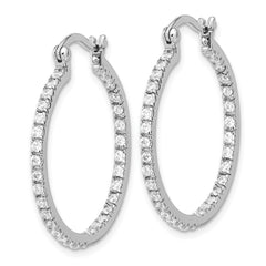 QE3242 Sterling Silver Rhodium-plated CZ IN/OUT Hoop Earrings