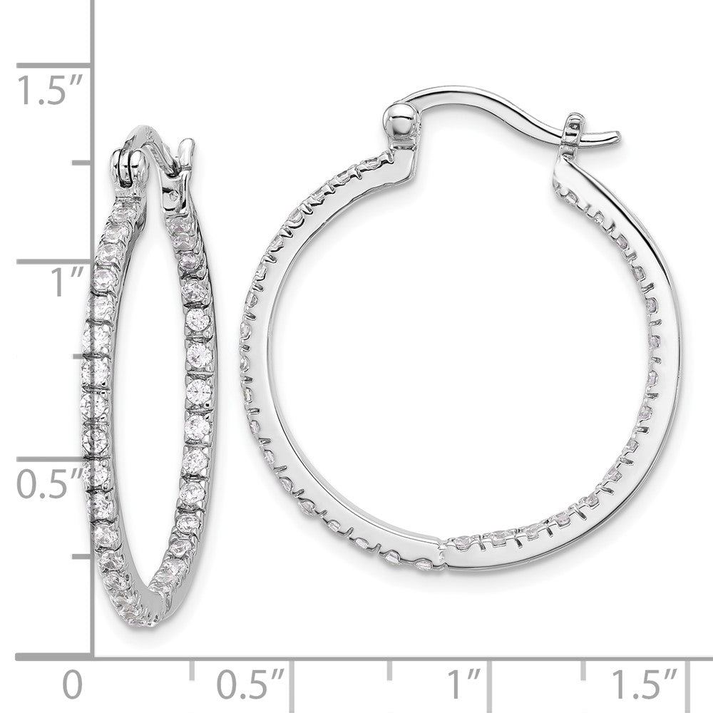 QE3242 Sterling Silver Rhodium-plated CZ IN/OUT Hoop Earrings