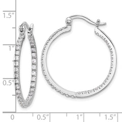QE3242 Sterling Silver Rhodium-plated CZ IN/OUT Hoop Earrings