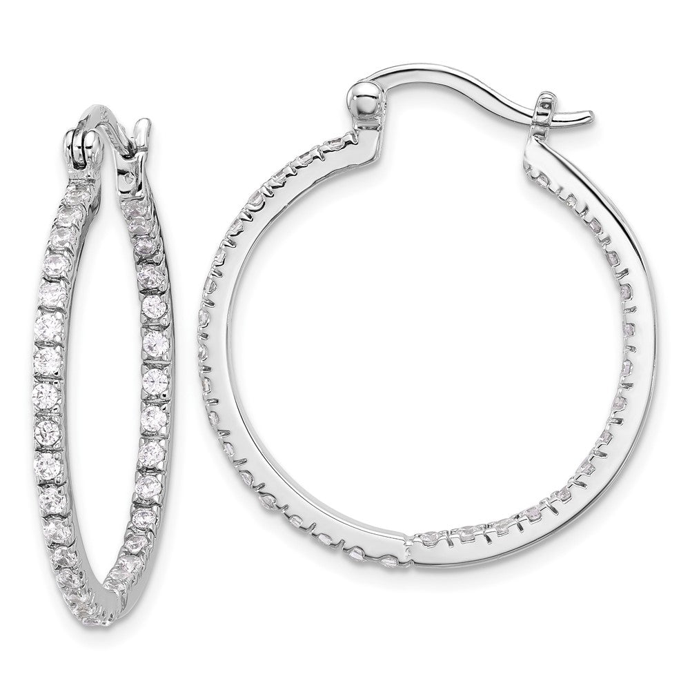 QE3242 Sterling Silver Rhodium-plated CZ IN/OUT Hoop Earrings