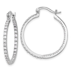 QE3242 Sterling Silver Rhodium-plated CZ IN/OUT Hoop Earrings