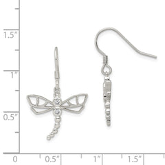 QE3269 Sterling Silver Rhodium-plated CZ Dragonfly Earrings