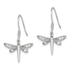 QE3271 Sterling Silver Rhodium-plated Polished CZ Dragonfly Earrings