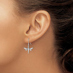 QE3271 Sterling Silver Rhodium-plated Polished CZ Dragonfly Earrings