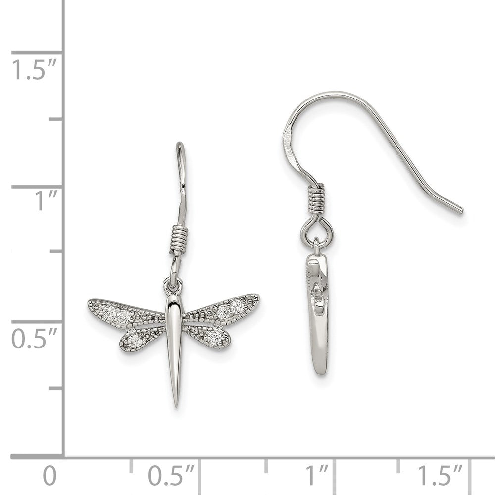 QE3271 Sterling Silver Rhodium-plated Polished CZ Dragonfly Earrings