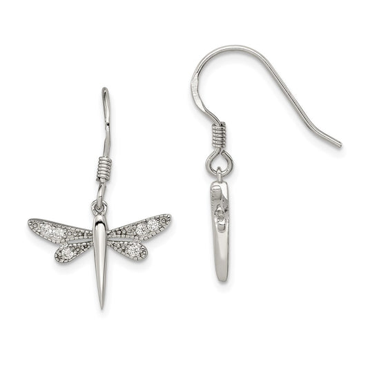 QE3271 Sterling Silver Rhodium-plated Polished CZ Dragonfly Earrings