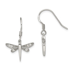 QE3271 Sterling Silver Rhodium-plated Polished CZ Dragonfly Earrings