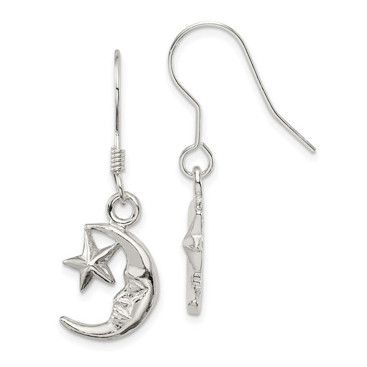 QE32 Sterling Silver Moon and Star Earrings