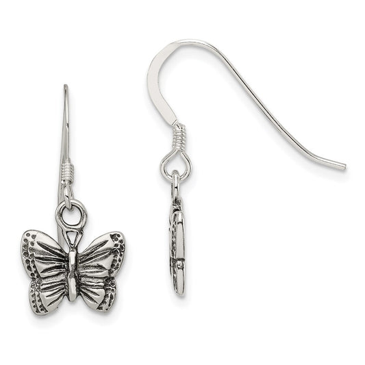 QE3331 Sterling Silver Antiqued Butterfly Earrings