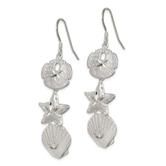 QE3336 Sterling Silver Sand Dollar, Starfish and Shell Earrings