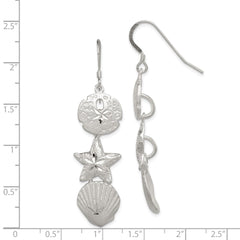 QE3336 Sterling Silver Sand Dollar, Starfish and Shell Earrings