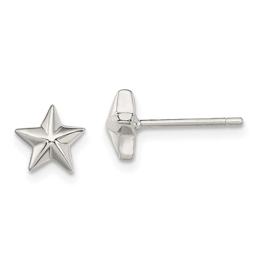 QE3347 Sterling Silver Polished Star Children's Post Earrings