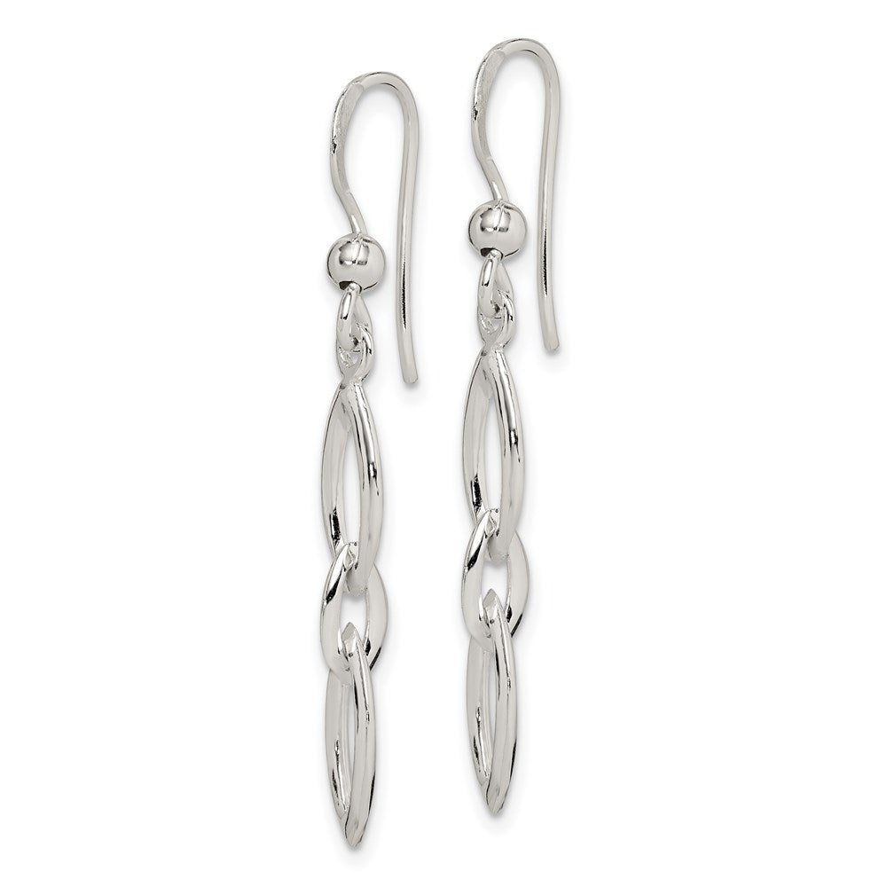 QE3353 Sterling Silver Polished Fancy Marquise Link Dangle Earrings