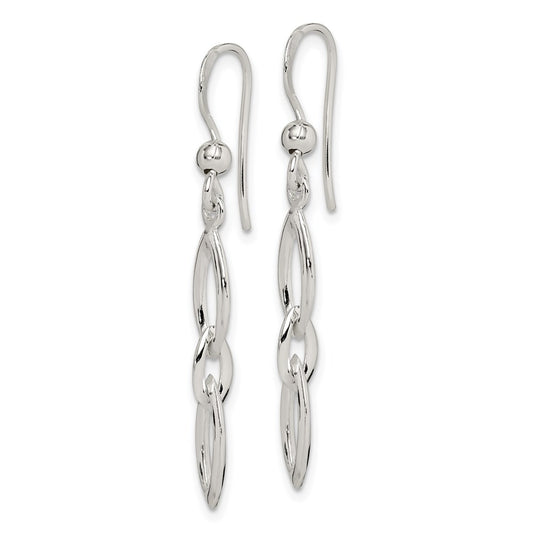 QE3353 Sterling Silver Polished Fancy Marquise Link Dangle Earrings