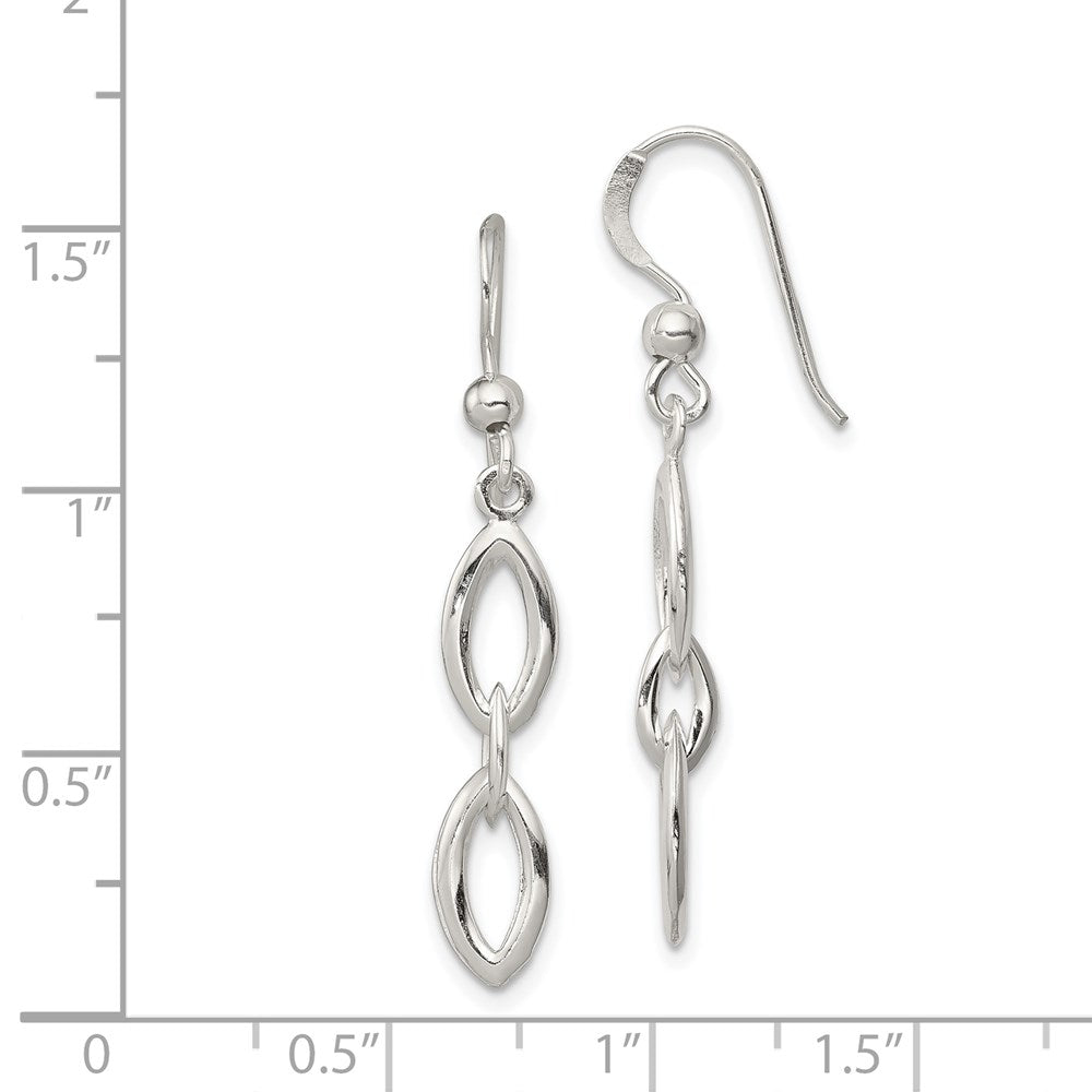 QE3353 Sterling Silver Polished Fancy Marquise Link Dangle Earrings